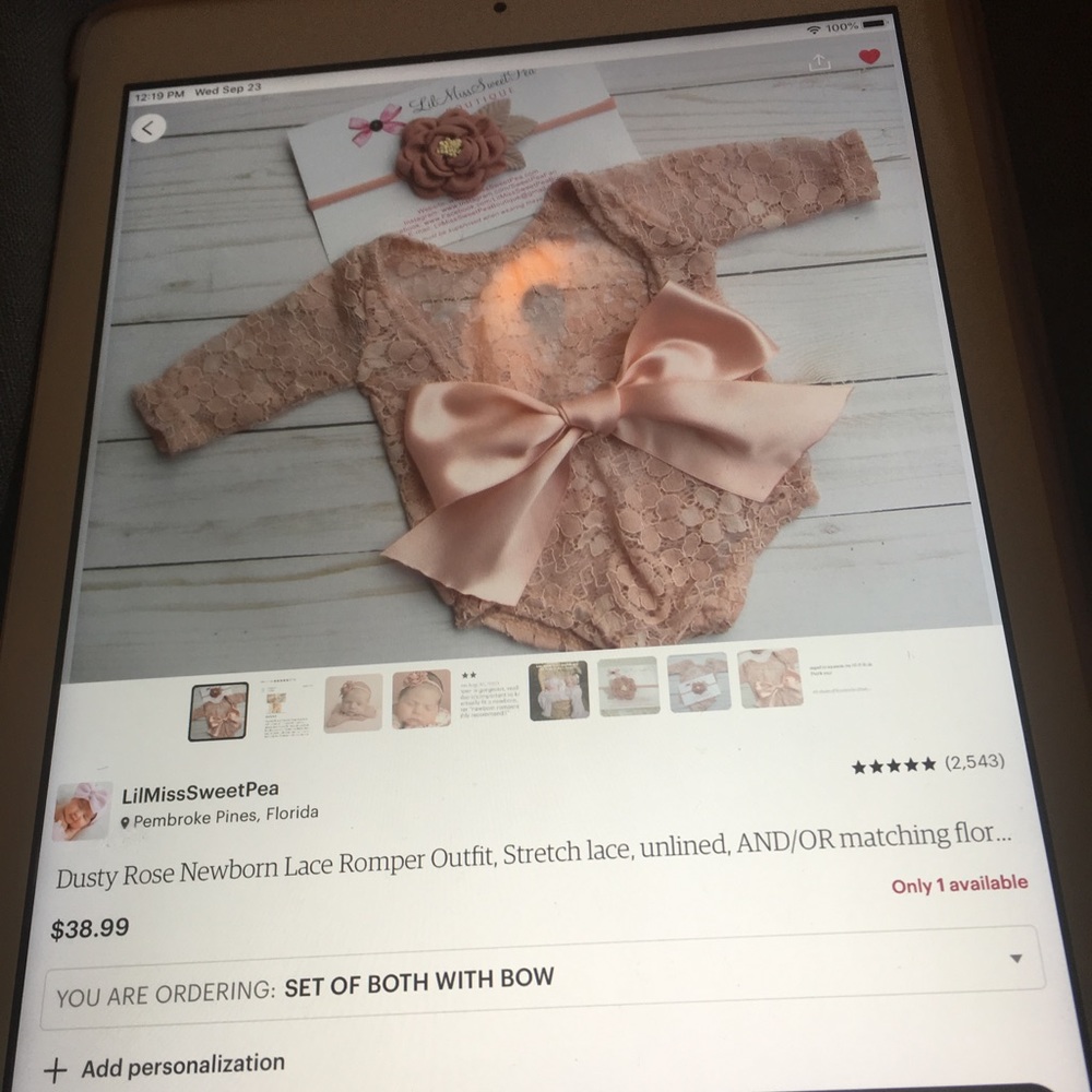 New NB Girls Dusty Rose Lace Romper/2 headbands